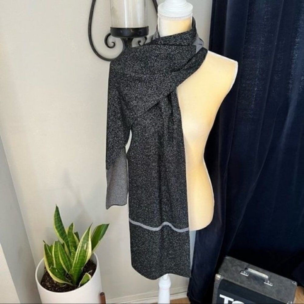 Furla Metallic Knit Scarf, Wool, Black & Gray, Reversible,Designer Luxury,‎ NWT